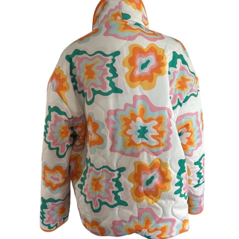 Retro Psychedelic Orange Quilted Puffer Jacket Womens XS Fits Like Small Medium - Picture 3 of 5